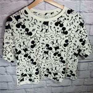 Disney Mickey Mouse‎ black & white print cut off t-shirt womens size large